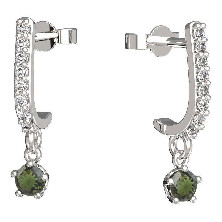 BG vltavínové náušnice 873 Bílé zlato - 585 Vltavín a diamant