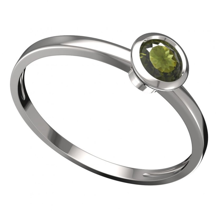 BG vltavínový prsten 555C Bílé zlato - 585 Vltavín