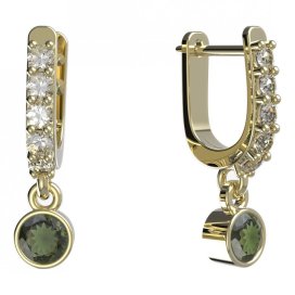 BG zlaté vltavínové náušnice 722 Žluté zlato - 585 Vltavín a diamant