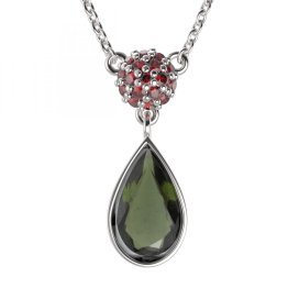 BG náhrdelník vsazený granát hvězdicový brus  958 Stříbro 925 - rhodium Vltavín a granát