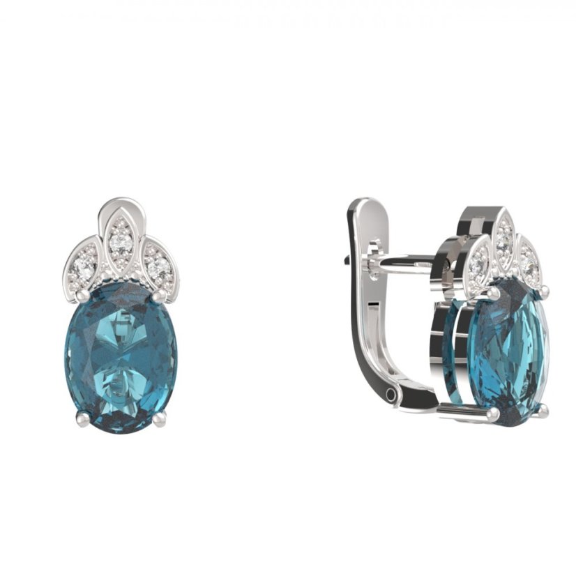 BG zlaté náušnice 961 Bílé zlato - 585 Světle modrý kubický zirkon