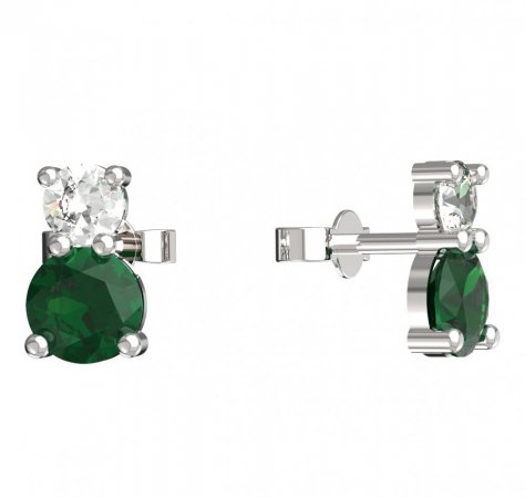 BeKid, Gold kids earrings -857 - Switching on: Puzeta, Metal: White gold 585, Stone: Green cubic zircon