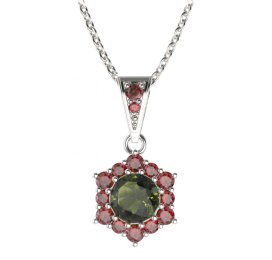 BG přívěs kulatý 230-1 Stříbro 925 - rhodium Vltavín a granát