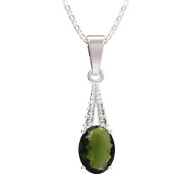 BG přívěs s centrálním oválným kamenem 478-G Stříbro 925 - rhodium Vltavín a kubický zirkon