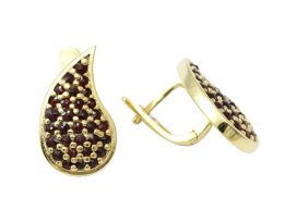 BG náušnice s přírodním granátem z Čech  1095 Žluté zlato - 585 Granát