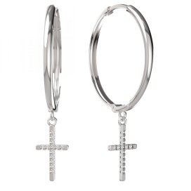 BG zlaté náušnice křížek 1107 Bílé zlato - 585 Bílý kubický zirkon