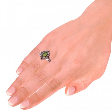 BG ring oval 466-X - Metal: Silver - gold plated 925, Stone: Moldavite and cubic zirconium