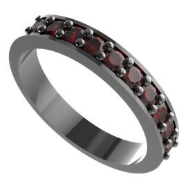 Stříbrný prsten půlkruh s přírodním granátem, ruthenium – 839