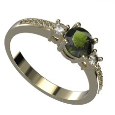 BG zlatý prstýnek 1472 /zásnubní-snubní/ Žluté zlato - 585 Vltavín a diamant