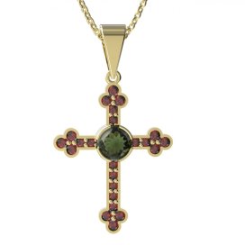 BG přívěs osázený kameny:granát  274 Stříbro 925 - pozlacené Vltavín a granát