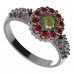 BG prsten 628-X kulatého tvaru - Kov: Stříbro 925 - rhodium, Kámen: Vltavín a granát