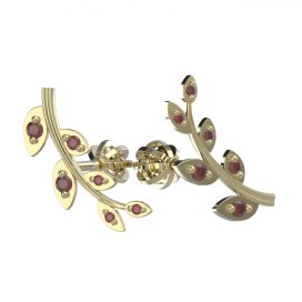 BG granátové náušnice větvička 1405 Stříbro 925 - pozlacené