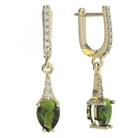 BG náušnice s kapkovitým kamenem 637 Žluté zlato - 585 Vltavín a kubický zirkon