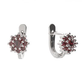 BG náušnice kulatého tvaru 320-07 Stříbro 925 - rhodium Granát