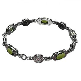 BG náramek vsazený český granát  961+ Stříbro 925 - ruthenium (30-90dní) Vltavín a granát