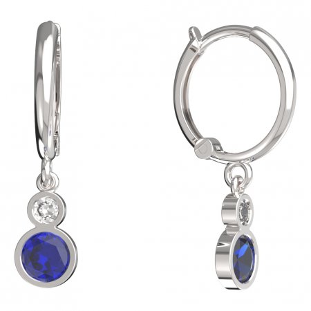 BeKid, Gold kids earrings -864 - Switching on: Circles 12 mm, Metal: White gold 585, Stone: Dark blue cubic zircon