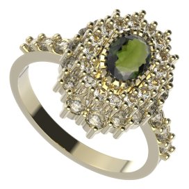 BG prsten 243-Z oválného tvaru Stříbro 925 - pozlacené Vltavín a  kubický zirkon