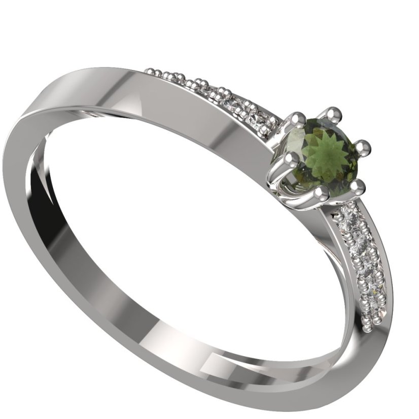 BG zlatý granátový, vltavínový prstýnek 1456 Bílé zlato - 585 Vltavín a diamant