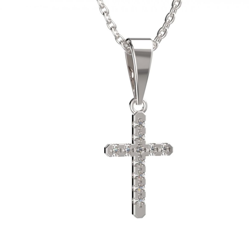 Zlatý přívěsek křížek s lab-grown diamantem, bílé zlato 585 – 1106