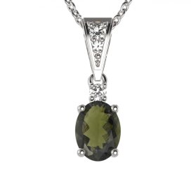 BG přívěs vsazen vltavín  622 Stříbro 925 - rhodium Vltavín a  kubický zirkon