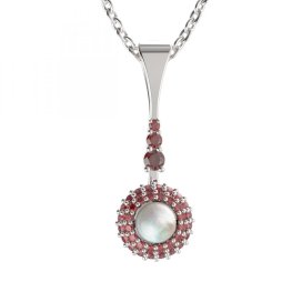 BG přívěs s přírodní perlou 540-B Bílé zlato - 585 Granát a perla