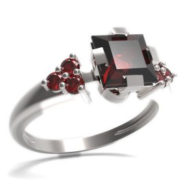 BG prsten s čtvercovým kamenem 496-U Stříbro 925 - rhodium Granát