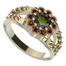 BG prsten kulatý 149-Y Žluté zlato - 585 Vltavín a granát