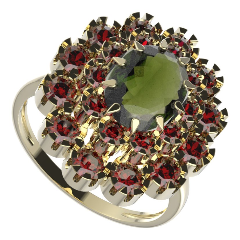 BG prsten oválný 280-I Stříbro 925 - pozlacené Vltavín a granát