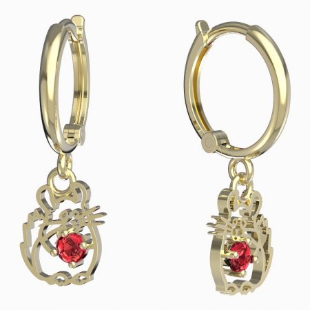 BeKid, Gold kids earrings -1192 - Switching on: Circles 12 mm, Metal: Yellow gold 585, Stone: Red cubic zircon