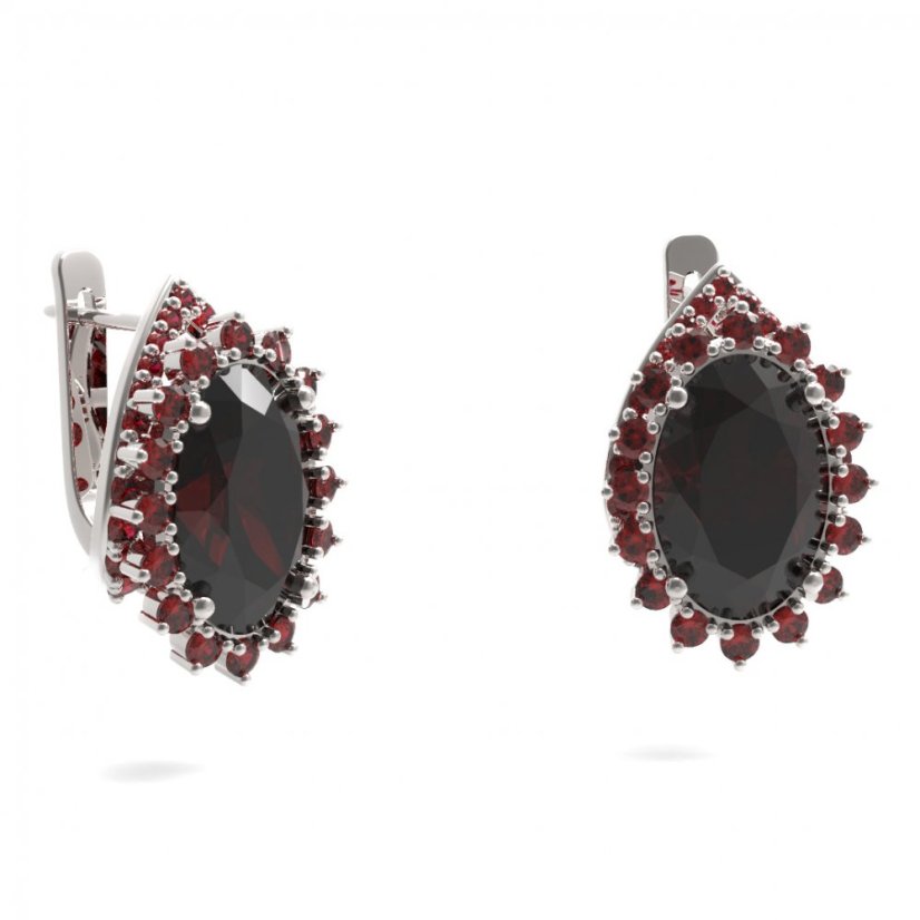 BG náušnice s centrálním oválným kamenem 507-90 Stříbro 925 - rhodium Granát