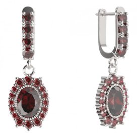 BG oválné náušnice 250-96 Stříbro 925 - rhodium Granát