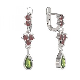 BG náušnice s přírodním granátem z Čech  253-27 Bílé zlato - 585 Vltavín a granát