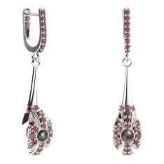 BG náušnice s přírodní perlou 537-C91 Stříbro 925 - rhodium Granát a tahiti perla