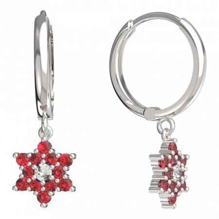 BeKid, Gold kids earrings -090 - Switching on: Circles 15 mm, Metal: White gold 585, Stone: Red cubic zircon