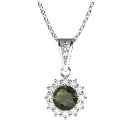 BG přívěs kulatý 098-1 Stříbro 925 - rhodium Vltavín a  kubický zirkon