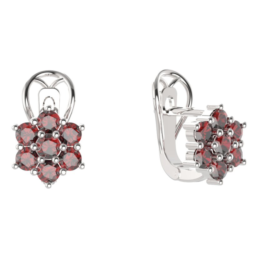 BG  náušnice 002 Stříbro 925 - rhodium Granát