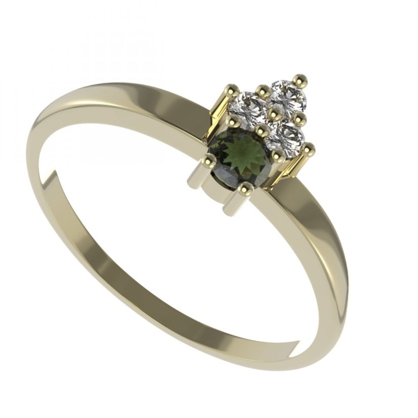 BG prsten 159 I Stříbro 925 - pozlacené Vltavín a  kubický zirkon