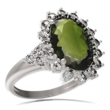 BG prsten s oválným kamenem 507-U - Kov: Stříbro 925 - rhodium, Kámen: Vltavín a granát