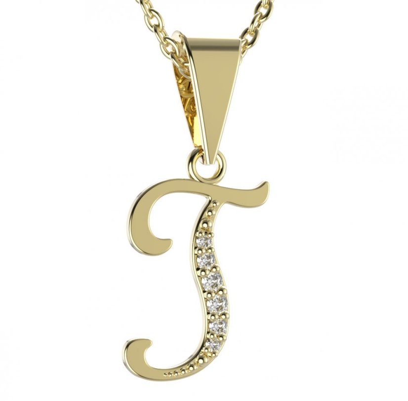 BG zlatý přívěsek písmenko T - 1228 Žluté zlato - 585 Diamant