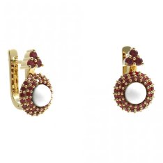 BG náušnice s přírodní perlou 540-87 Žluté zlato - 585 Granát a perla