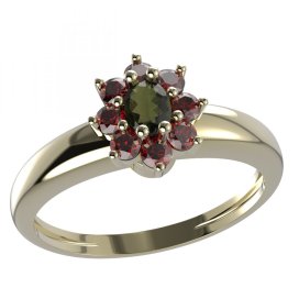 BG prsten s oválným kamenem 627-I Žluté zlato - 585 Vltavín a granát