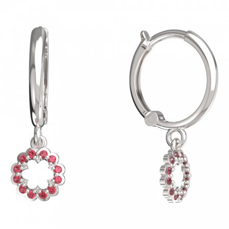 BeKid, Gold kids earrings -855 - Switching on: Circles 12 mm, Metal: White gold 585, Stone: Red cubic zircon