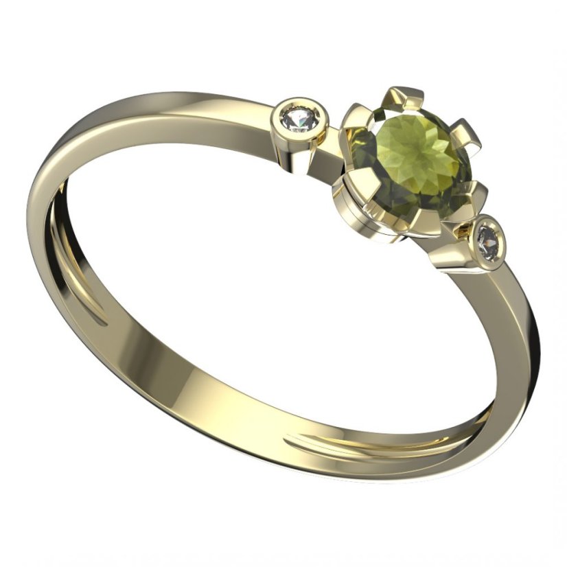 BG vltavínový prsten 556L Žluté zlato - 585 Vltavín a diamant
