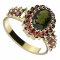 BG prsten 435-X oválného tvaru - Kov: Stříbro 925 - rhodium, Kámen: Vltavín a granát