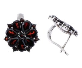 BG náušnice s přírodním granátem z Čech  424 Bílé zlato - 585 Granát