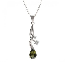 BG přívěs s centrálním kapkovitým kamenem 494-P Stříbro 925 - rhodium Vltavín a  kubický zirkon