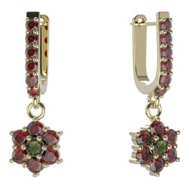 BG  náušnice 002 Žluté zlato - 585 Vltavín a granát