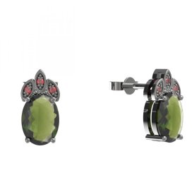 BG náušnice s přírodním granátem z Čech  961-03 Stříbro 925 - ruthenium (30-90dní) Vltavín a granát