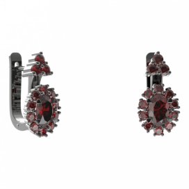 BG náušnice s centrálním oválným kamenem 498-87 Stříbro 925 - ruthenium (30-90dní) Granát