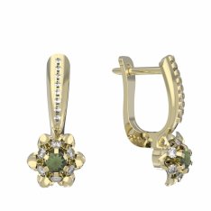 BG vltavínové náušnice 878 Žluté zlato - 585 Vltavín a diamant